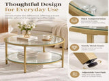 Round Glass Coffee Table with Lower Shelf, Champagne Gold Metal Frame, 2-Tier Modern 51201860