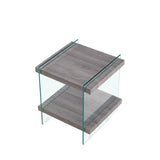 ZUN 17.72" Sleek and Sturdy Tempered Glass Leg Side Table with Dual MDF Shelves, Modern nightstand end W126570325