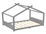 Full House Floor Bed with Support Slats, Solid Wood House Bed Frame for Kids, No Box Spring Needed W1580P387843