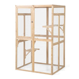 ZUN Wooden Cat Catio, Outdoor Cat Enclosure, Cat House with Platforms, Sunshine Board, Hammock, Door, W2181P191345