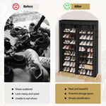 ZUN FCH Double Row 10-Tier Non-Woven Fabric Shoe Cabinet with Iron Pipes and Plastic Components, Black 42943411