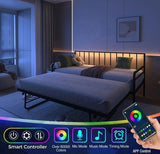 Twin Daybed with RGB LED Lights & Charging Station, Height Adjustable Day Bed Frame with Trundle, 52282237