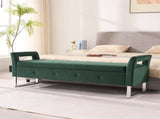 67.91"Wide Velvet Storage Soft Bench with Armrests for Living Room, Entryway and Bedroom. GREEN W3118P280145