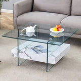 31.4 Inch Modern Two-Tier Square Coffee Table - An Elegant Combination of Clear Glass and White W1151P232657