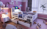 Wood Twin Size Platform Bed with Built-in LED Light, Multi-functional Headboard, Guardrail and 2 N709P243969K