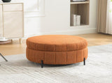 31.3"W Upholstered Round Ottoman With Reversible Lid, Chenille Storage Stool, Channel Tufted W3118P439477