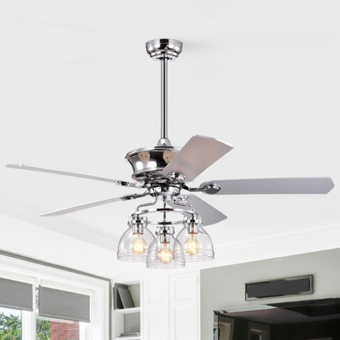 ZUN 52-in Farmhouse Glass Shade 5-Blade Reversible Ceiling Fan with Light Kit and Remote - 52 Inches For W1592P154474