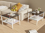 Set of 2 Rectangle End Table, Tempered Glass Tabletop with MDF layer, Modern Table for Living Room , W241P184250