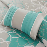 Printed Cotton Sateen Comforter Set Aqua Queen B03596885