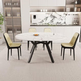 47-63" expandable circular dining tables , equipped with 4 PU fabric thick cushioned dining chairs 15629785