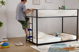 Adam Twin Twin Bunk Bed Metal Black with White Mesh Guard Rail for Kids and Adult, Low Profile and B083P170084