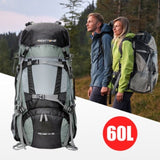 60L Outdoor hiking backpack with internal frame, including rain cover, cyan Amazon 08141307