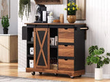 K&K 55.5" Farmhouse Kitchen Island with Drop Leaf, Kitchen Storage Island with Barn Door, Power N707P288229B