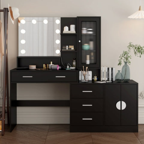 ZUN Large Makeup Vanity with Lights, Vanity Table with Charging Station, Vanity Desk with Mirror and 10 34862814