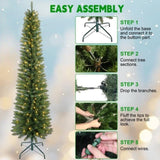 Artificial 6ft Green pencil Christmas Tree with 358 PVC Branch Tips, 150L Warm white led, Foldable 43674969