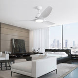 52 Inch Ceiling Fan with Light and 6-speed Remote Control 3 ABS Fan Blades White for Bredoom Patio W934P211170