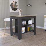 Cala Kitchen Island, Four Legs, Three Shelves -Black / Light Oak B07092006