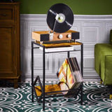 ZUN Electric stand with vinyl storage rack, 3-layer coffee table vinyl record display 28473775