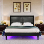 ZUN Queen PU Leather Upholstered Bed Frame with Lights,Platform Bed Frame with Stitched Wing-Backed W69167506