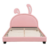 Full Size Upholstered Leather Platform Bed with Rabbit Ornament, Pink WF299139AAH