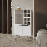 ZUN Fairfax Bar Cabinet in melamine with glass rack and wine storage,white B128P227638