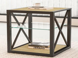 Set of 2 Modern End Table Nightstand for Bedroom & Living Room, Tempered Glass & Natural Wood MDF W241P246917