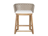 Outdoor Acacia Wood Bar Stools , Teak Finish Bar Height Chairs with Beige Cushion & Light N773P306707B