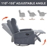 Manual Recliner Chair with Rocker and Swivel in Fabric for Living Room, Grey 73990766