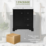 30-Inch bathroom vanity cabinet with ceramic basin, 3 drawers and adjustable shelves N729P176237B