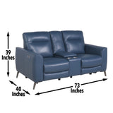 High-Leg Console Loveseat - Top-Grain Leather, Dual-Power, Ocean Blue Color - Stowaway Footrest, B081109567