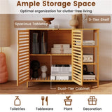 39.5"x14"x31.5" Bamboo Bathroom Cabinet - Enclosed Cabinet Open Shelves, Ample Storage 16427838