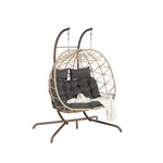 ZUN 2 Person Outdoor Rattan Hanging Chair Patio Wicker Egg Chair W874P146261