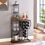 ZUN 11 Bottle Wine Bakers Rack, 5 Tier Freestanding Wine Rack with Hanging Wine Glass Holder and Storage 33927187