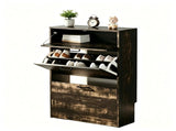 2-Door 1-Drawer MDF Shoe Cabinet 25*9.45*37in Black Oak 44556483