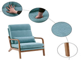 High Back Solid Wood Armrest Backrest Iron Frame Linen Indoor Leisure Chair Teal 05799351