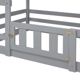Twin over Twin House Bunk Bed with Fence and Door, Gray WF313047AAE