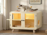 Cat Hidden Litter Box Enclosure with RGB LED Light, Cat House with Stairs and Cat Pom-pom Toys for N704P419240A