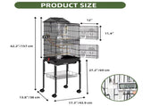 62" Large Metal Bird cage with Rolling Stand, Slide-Out Tray,3 Perches and 4 Feeders, Black 56675370