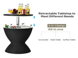 Black Outdoor Imitation Rattan Ice Cooler Side Table 8Gal 2-Height Adjustable with Drain Plug 19316961