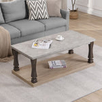 ZUN Rectangle Mid-Century Coffee Table for Living Room, Wood Coffee Table with 2-Tier Storage Shelf, 78502254