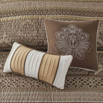 ZUN 6 Piece Jacquard Quilt Set with Throw Pillows Brown/Gold King/Cal King B03597483