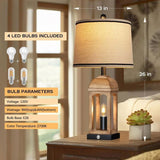 Table Lamp for Living Room, Farmhouse Set of 2 with USB AC and Nightlight, 26" Rustic Bedside W3355P323265