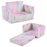 All-Sponge Kids Foldable Sofa Bed Single Chaise Lounge Spray-Print Slant Peach Fabric 01140214