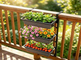 3Tier Deck Railing Planter, SelfWatering Hanging Garden Box with Drainage Tray, Metal Frame 30456601