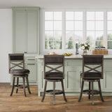 24" Counter Height X-Back Swivel Stool, Weathered Gray Finish, Charcoal Fabric Seat B04660722
