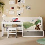 Wooden Twin Size Daybed with Storage Shelves and Lockers, Multi-functional Bed with Study Desk and N733P240746K