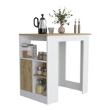 Kitchen Island 36" H, Three Open Side Storage Shelves and One Push-to-Open Cabinet, White/Macadamia B097120599