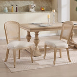 French Country Dining Chairs Set of 2, Upholstered Chairs with Nature Rattan Fan-shaped Back, Wire W3426P324538
