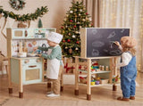 Green wooden children's play kitchen, interactive light/sound stove, with microwave/oven/blackboard 57607355
