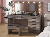 Vanity Desk Set with Large Lighted Mirror and Powre Outlet, Glass Top Makeup with 7 Drawers, 18348997